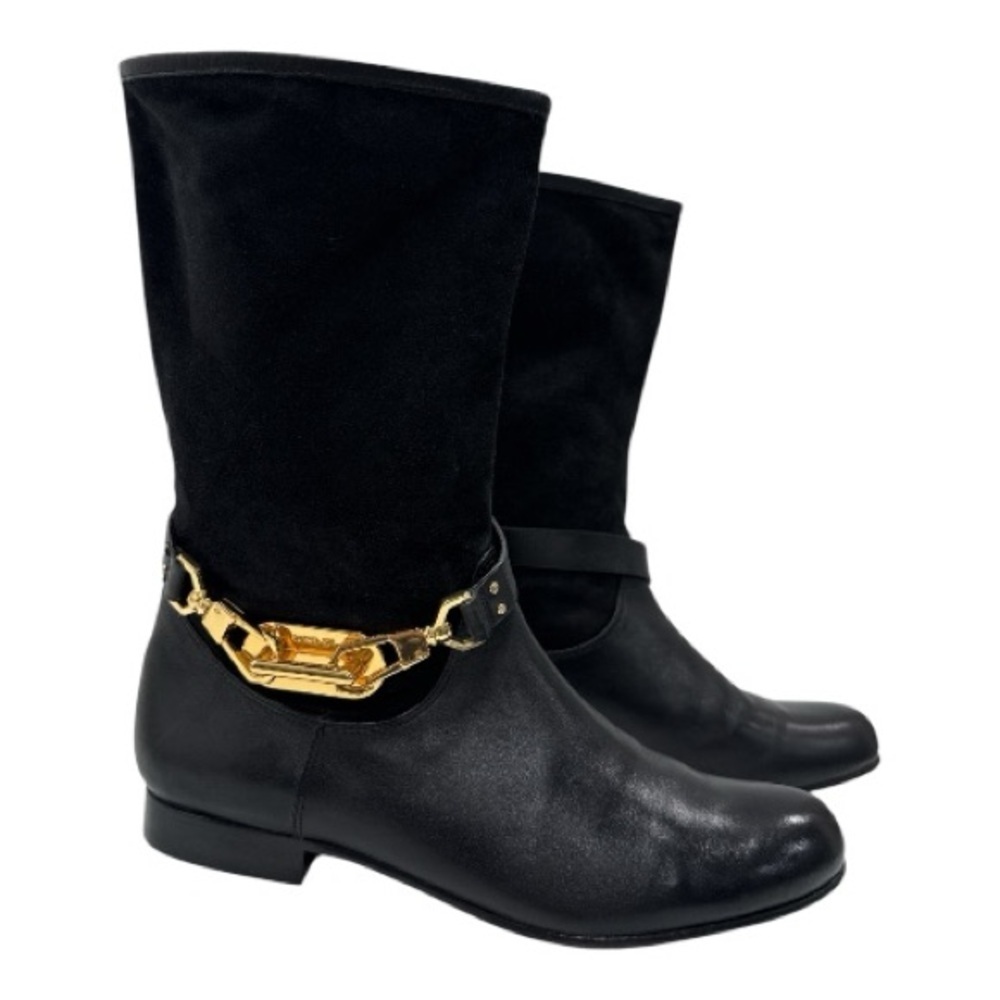 Rachel Zoe Black Leather Boots with Gold Accent size 7 - Picture 4 of 16